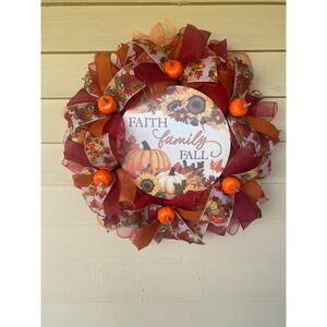 🍂 Faith Family Fall Wreath | Pumpkins & Sunflowers Autumn Thanksgiving Decor
